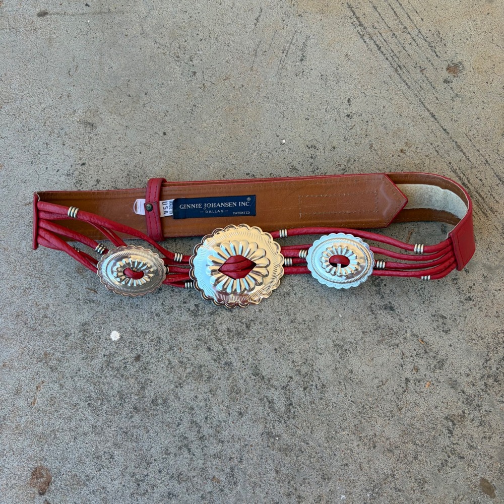 Vintage Ginnie Johansen Belt Womens Red Silver Concho Western Cowgirl Boho - Picture 7 of 7